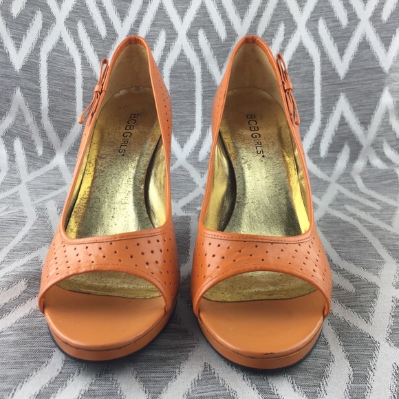 BCBG Girls Peep Toe Pumps Orange Tangerine Pumpkin Size: 6.5 - Picture 2 of 4